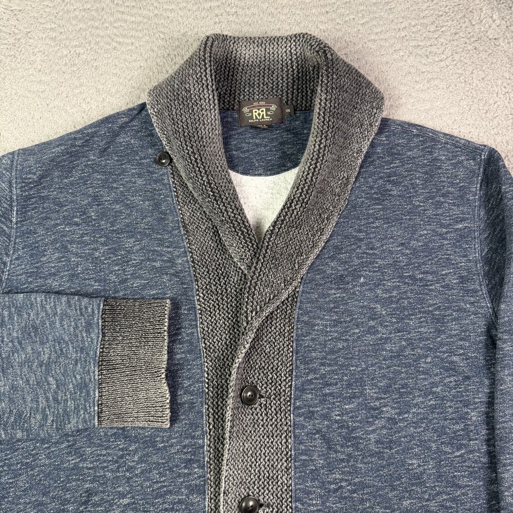 RRL Ralph Lauren Shawl Collar Cotton Cardigan Sweater Mens 2XL Blue Gray